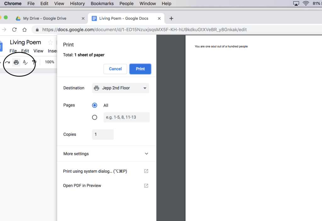 Printing Directly from Google Docs